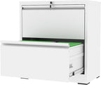 2 Drawer File Cabinet with Lock, White Metal Lateral Filing Cabinets for Home Office, Heavy Duty Steel Horizontal Locking Storage Cabinet for Legal/Letter/A4 Size File, Assembly Required
