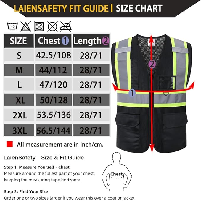 Reflective Safety Vest for Men Women with Multiple Pockets Mesh High Visibility Vest Hi Vis Construction Work Vest,Meets ANSI/ISEA Standards(EK1-178-Black-2XL)