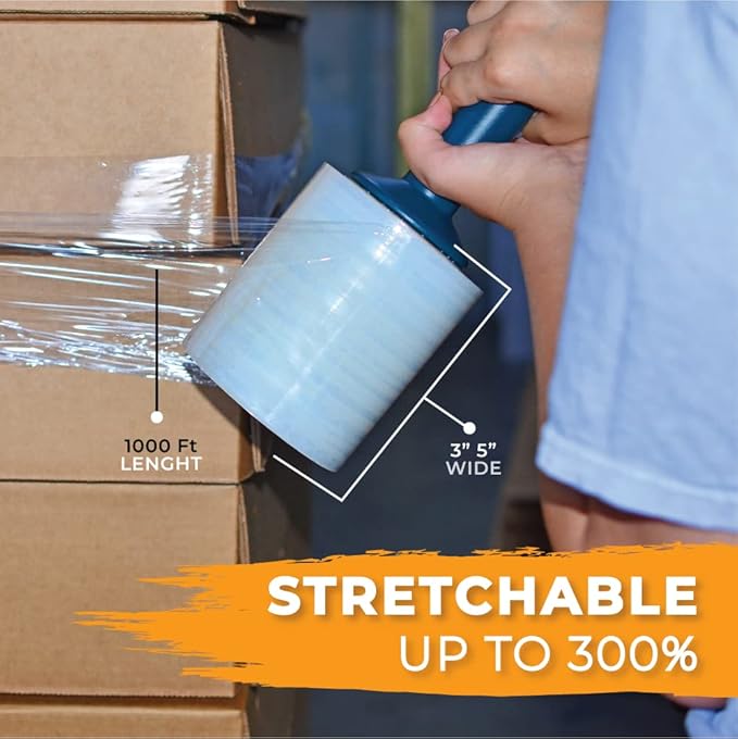 WOD SFCB80 Stretch Film Wrap Self-Adhering - 5 in x 1000 Ft - Clear Shrink Plastic 80 Gauge Thick for Packaging, Storage Moving Supplies, Palletizing, and Wrapping (Pack of 4)