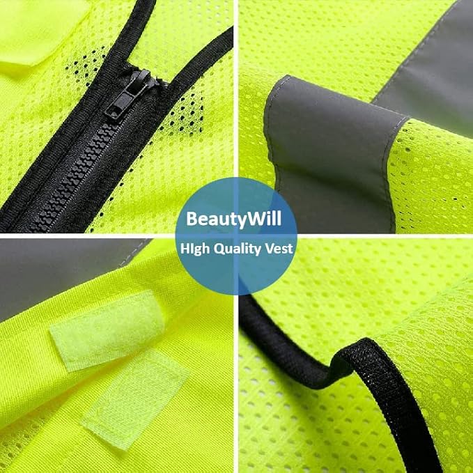 BeautyWill Custom Logo 10/20 Pack Safety Vest Class2 High Visibility Vest with Pockets Breathable Construction Vest Bulk