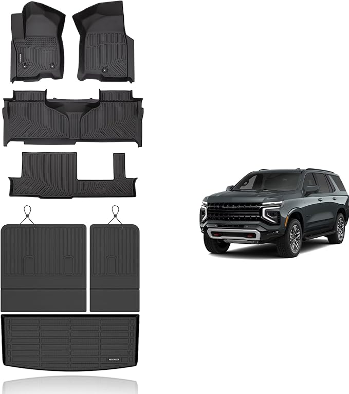 KELCSEECS® Floor Mats & Cargo Liner with Seatback Mats for 2021-2025 Chevy Tahoe & GMC Yukon 8Seats,All Weather Protection TPE Floor Liners Full Set Tahoe Accessories Black
