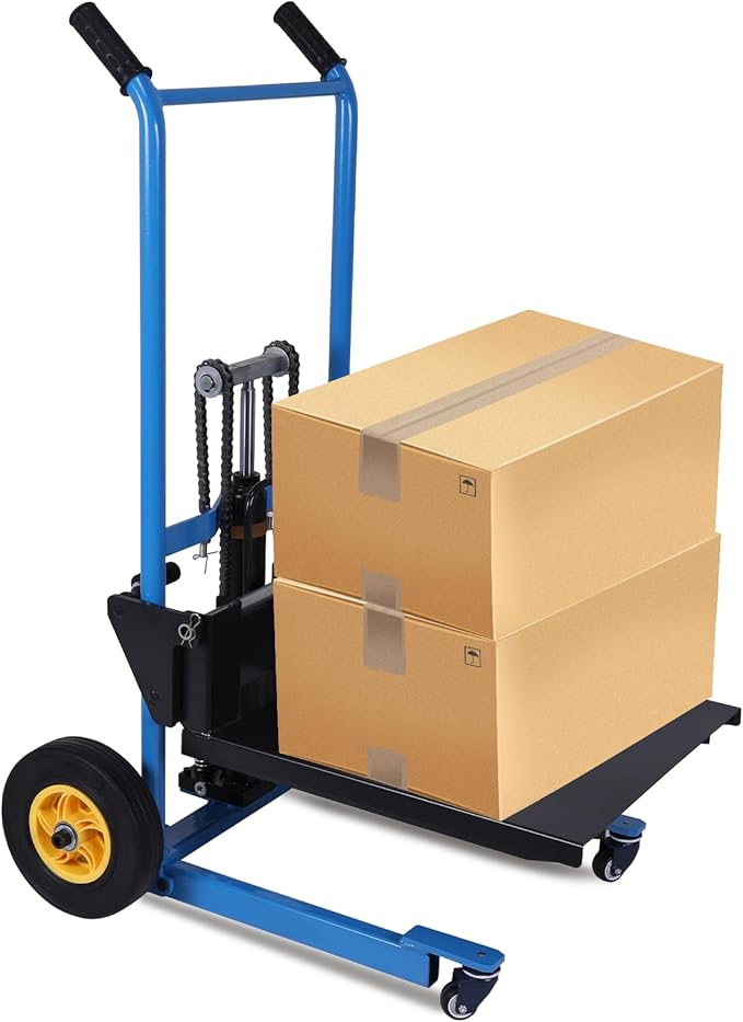 Hydraulic Material Lift Pallet Truck, Pallet Jack Table Cart with Swivel Casters and Cover, 450 Lbs Manual Forklift Material Stacker for Construction Warehousing and DIY Projects