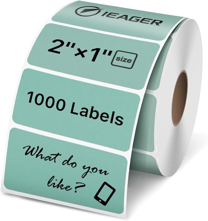 iEager 2x1 Inch Thermal Labels, Green Rectangle Thermal Printer Stickers, Durable Shipping Label Printer Sticker for Barcode, Name, Address, 1000 Labels/Roll