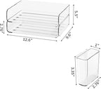 2-Tier Office Organizer with Pen Holder, Stackable Paper Tray for Files, Letters, Books, Clear Paper Folder