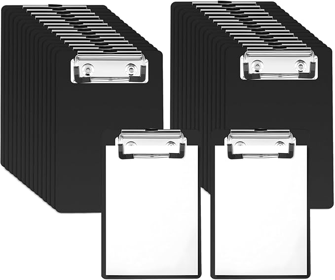 SINJEUN 30 Pack 4 x 6 Inch Small Clipboards Bulk, Black Memo Clipboard with Profile Clip, Mini Plastic Clipboard for Notepads, Receiptsl, Tickets﻿