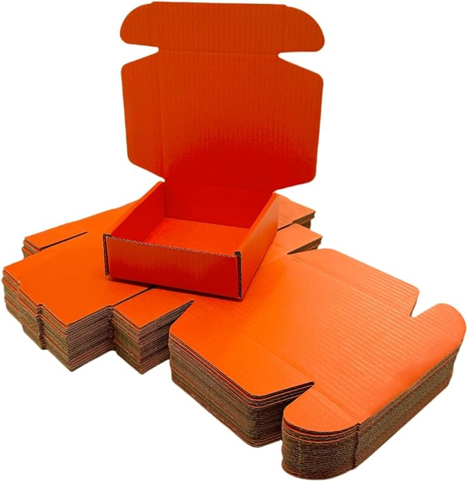 15 Pcs 4.7 x 4.7 x 1.6 Inches Mini Size Corrugated Cardboard Gift Boxes Recyclable Shipping Boxes for Packing Jewelry Ornament Gift Craft Packaging Supplier (Orange Red, 4.7 x 4.7 x 1.6")