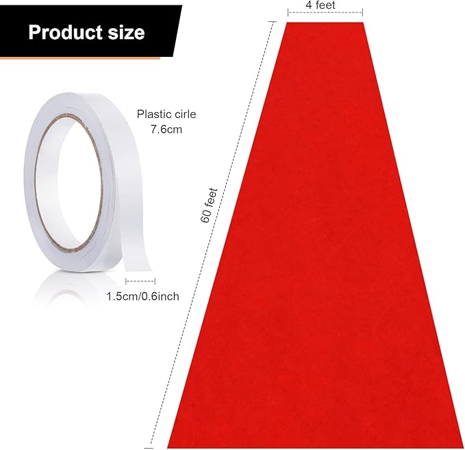 Preboun 3.9 x 60 ft Carpet Runner for Party Felt Runway Rug Runner Rug with Carpet Tape for Halloween Wedding Christmas Xmas Thanksgiving Outdoor Accessories Wedding Party Hallway(Red)