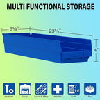 Akro-Mils 30164 Plastic Shelf Bins, Heavy Duty Storage Bins for Garage, Closet, and Drawer Organization, 24-Inch x 6-1/2-Inch x 4-Inch, Yellow, 6-Pack