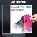 6pack Acrylic Sign Holder 8.5 X 11, Vertical T Shape Clear Plastic Menu Holder, Unbreakable Table Sign for Restaurant, Office, School, Store and Home Use