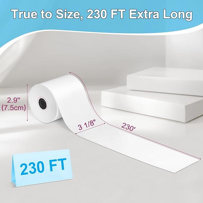 3 1/8 x 230 Thermal Paper Rolls, BPA BPS Phenol Free - 50 Count for POS Systems and Credit Card