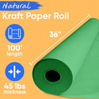 USA Made 36" x 1200" Christmas Green Kraft Paper Roll, 45 lbs Thickness, American Quality Colored Kraft Paper Roll for School, Bulletin Board - Non-Toxic, Odorless, Safe for Kids