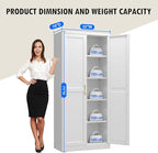 White Kitchen Pantry Cabinet, 71 Inch Tall Metal Storage Cabinet with Doors and Shelves, Pantry Cabinets for Kitchen Storage, Freestanding Cupboard for Living, Dining Room, Assemble Required