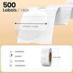 Clear Thermal Labels Vinyl 1 Inch Self-Adhesive Round Stickers Circle Roll Waterproof Printer Decals Package Seal for QR Code Envelope Office Retail Home 500 PCS