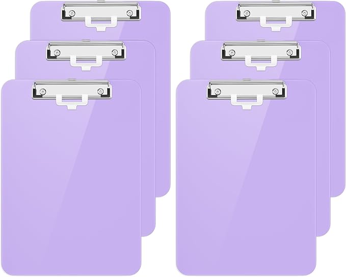 Hongri Plastic Clipboard with Pen Holder, Purple 8.5x11 Letter Size Clip Board for Classroom, Office, Students, Nurses and Women, Low Profile Clip, Size 12.5 x 9 in(Pack of 6)