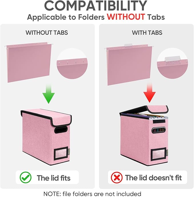 BALEINE File Organizer Box with Lid, Collapsible File Folder Organizer with Plastic Slide, Hanging File Folder Box for Office Document Storage (1 Pack, Pink, S)