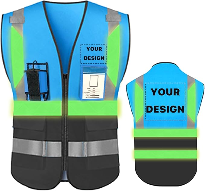 YOWESHOP High Reflective Visibility Safety Vest with Pockets and Zipper Custom Your Logo Safety Workwear