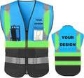 YOWESHOP High Reflective Visibility Safety Vest with Pockets and Zipper Custom Your Logo Safety Workwear