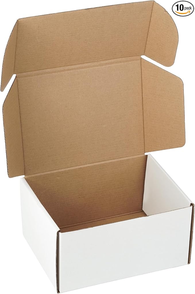 10 Pack 8"x6"x4" inch Small Shipping Boxes White Corrugated Cardboard Box for Small Business, Mailer, Shipping, and Packing