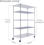 48"x24"x72" Prime Heavy Duty Chrome 5-Tier Steel Wire Shelving NSF 4000 LBS MAX Capacity Storage Rack for Commercial, School, Home, Garage, Warehouse, Industrial, and Hospital Uses (with Wheels)