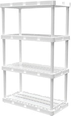 Gracious Living 4 Shelf Knect-A-Shelf Ventilated Light Duty Storage Home Organizer with Adjustable Shelves for Garage, Basement, and Laundry, White