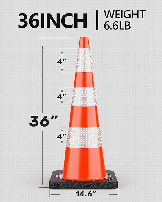 (8 Pack) BATTIFE Traffic Cones 36 Inch with Black Weighted Base, PVC Orange Cone for Traffic Control,Construction Events, Driveway Road Parking Lot