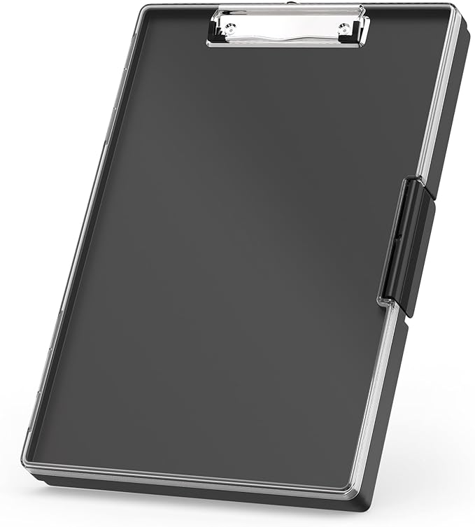 Rimilak Plastic Clipboard with Storage, Side Opening with 2 Compartment, Size 13.3 x 9.4 x 1.5 Heavy Duty High Capacity Nursing Box for Work School & Office Supplies, Black