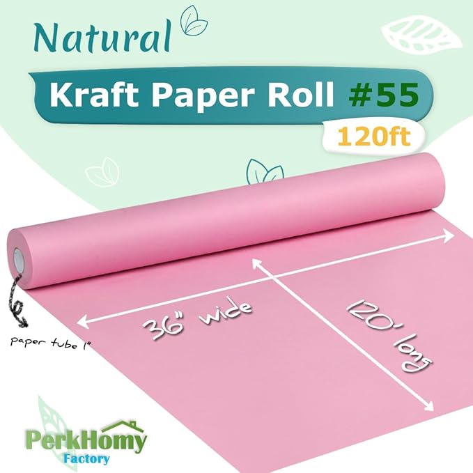 PerkHomy 36" x 1,440" (120') Light Pink Kraft Paper Roll for Craft Bulletin Board Paper Art Table Covering Crafting Gift Wrapping Bouquet Packing Parcel 80GSM 55LB (Light Pink, 36" x 120')