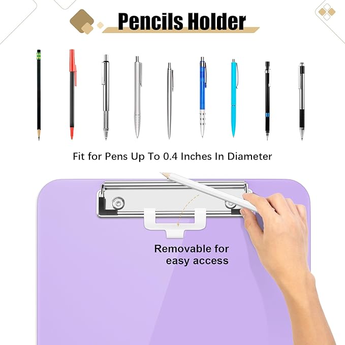 Hongri Plastic Clipboard with Pen Holder, Purple 8.5x11 Letter Size Clip Board for Classroom, Office, Students, Nurses and Women, Low Profile Clip, Size 12.5 x 9 in(Pack of 2)