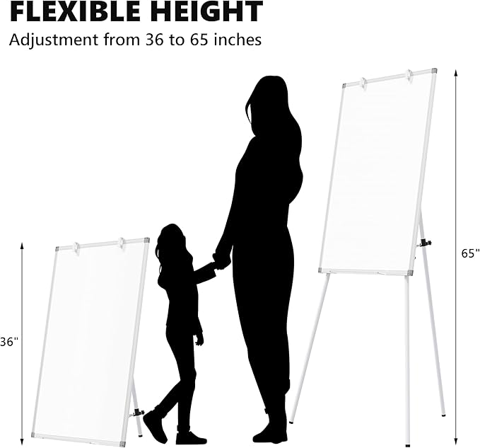 Large Whiteboard with Stand, 36" x 24" Tripod Height Adjustable White Board, 3' x 2' Portable Standing Magnetic Dry Erase Board Easel for Home Office Classroom School, Silver