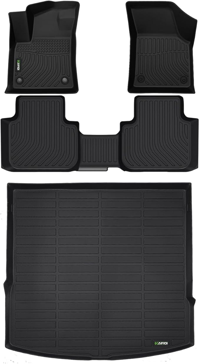 HAFIDI® Floor Mats & Cargo Liner Set Fit for 2020-2025 2026 Volkswagen Atlas Cross Sport All Weather Protection TPE Anti-Slip Car Full Set Floor Liners VW Atlas Cross Sport Custom Accessories -Black