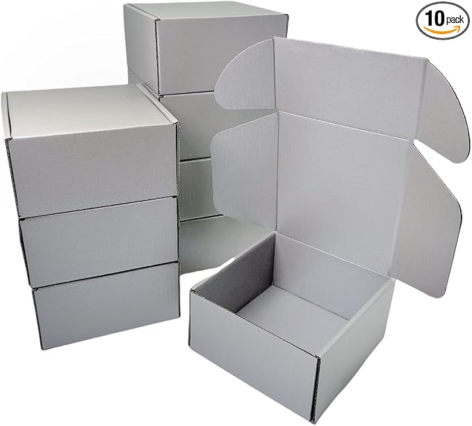 10 Pcs 9.8 x 9.8 x 4 inches Large Size Corrugated Cardboard Gift Boxes Recyclable Shipping Boxes for Mailing & Holidays, Wedding, Birthday, Gifts Packaging (Silver, 9.8 x 9.8 x 4")