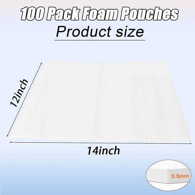 100PCS 12 x 14Inch Packing Foam Pouch, Cushion Foam Pouches for Extra Protecting Dishes Porcelain Glasses Plates, Cushion Foam Wrap Pouches for Moving, Storage, Shipping and Packing Fragile Item