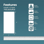 12 Rolls 4" x 2" Thermal Labels - 760 Paper Stickers Per Roll - 4 Rolls - fits Zebra LP2844, GC420, GK420, GX430, ZD220, ZD420, ZD500, ZD620, ZP-500, GT800 Direct Thermal Printers