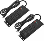 CCCEI 2PCS Heavy Duty Power Strip Surge Protector 20 AMP, 8 Outlets 12 Gauge Shop Garage Metal Multiple Outlets, 15 FT Extension Cord 5-15P Adapter High Amp 6-20R T-Slot 20a for Appliance Black.