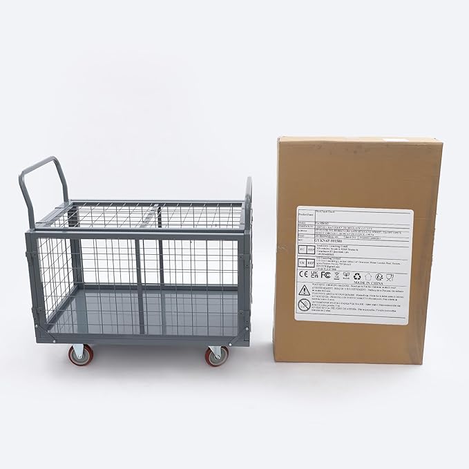 2000lbs Capacity 5-in-1 Heavy Duty Folding Platform Truck, Industrial Utility Cart with Removable Cage & 4 Casters, Hand Push Wagon for Warehouse, Garage, Retail Moving
