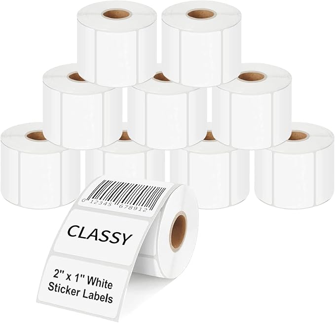 CLASSY 2" x 1" Direct Thermal Labels, 13000 Self-Adhesive Barcode Labels,Compatible with Rollo, Zebra Label Printers.