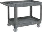 Utility Cart on Wheels, 2 Shelf Heavy Duty Plastic Rolling Cart, 550LBS Capacity Service Carts for Warehouse, Garage, School, Kitchens, Office(Gray, 45.7)