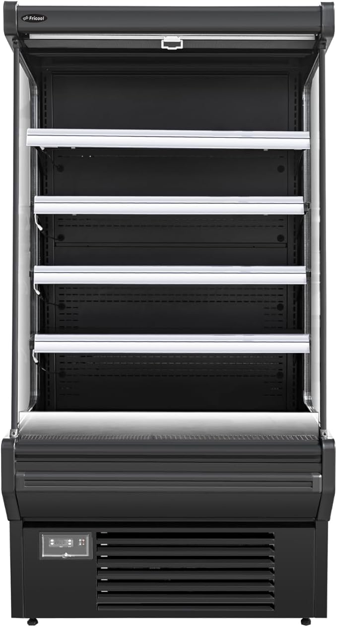 52" Display Refrigerators Open Air Food Refrigerated Display Case for Commercial Bakery Pastry Refrigerated Upright Display Cooler Case for Stores, Supermarkets, Bar, Shops, 36~41℉, Black
