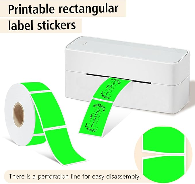 1x2 Inch Thermal Labels,500PCS Rectangle Stickers,Waterproof Removable Blank Stickers for Address,Jars,Freezer Containers & Pantry Organization,Fluorescent Green