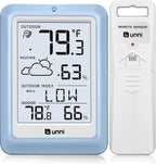 Indoor Outdoor Thermometer Wireless Weather Station, Temperature Humidity Monitor Battery Powered with 330ft Range Remote Sensor and Backlight Display（Light Blue）