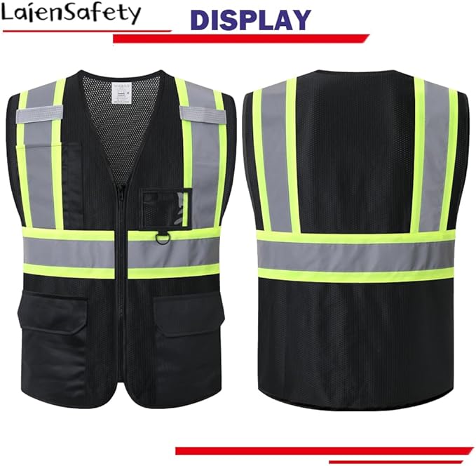 Reflective Safety Vest for Men Women with Multiple Pockets Mesh High Visibility Vest Hi Vis Construction Work Vest,Meets ANSI/ISEA Standards(EK1-178-Black-M)