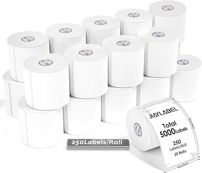 4x6 Thermal Mailing Labels for Direct Thermal Label Printer Shipping Sticker Paper for Address Postage Big Packing 250 Labels/Roll, 20 Rolls, Total 5000PCS