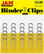 JAM PAPER Colorful Binder Clips - Small - 3/4 Inch (19 mm) - Yellow Binderclips - 25/Pack