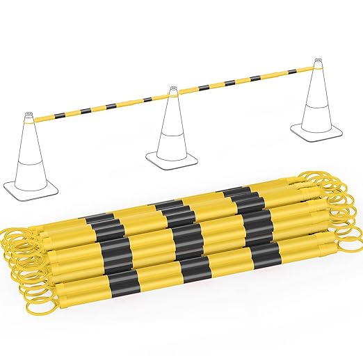 RoadHero 20 Pack 4 FT to 6.9 FT Retractable Cone Bar, Expandable Traffic Cone Bars for Parking Lots, Extendable Barricade for Road Construction, Black and Yellow, Cone Not Included