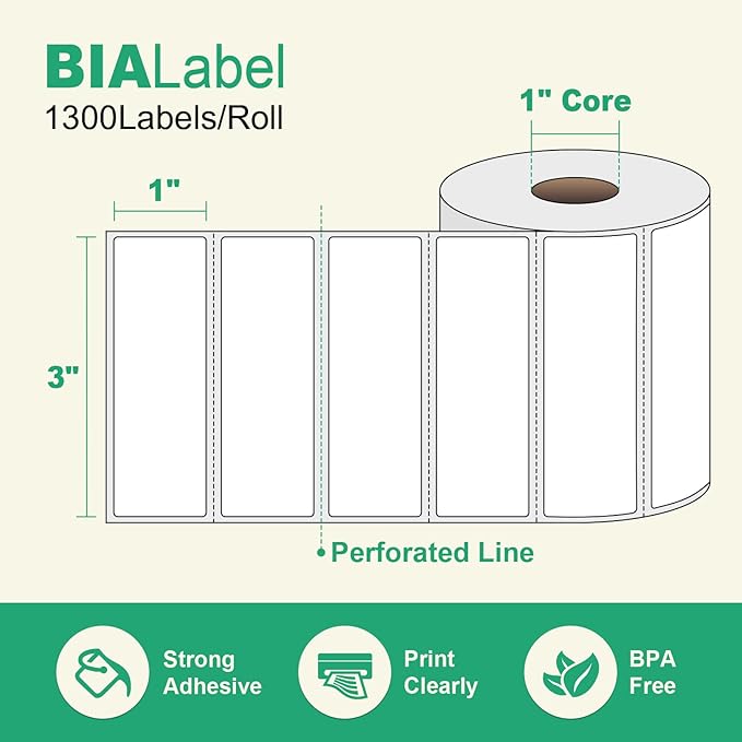 12 Rolls 3" X 1" Address Labels, 1300/Roll - Direct Thermal Labels Compatible with Zebra & Rollo Printers, BIAlabel