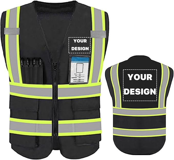 YOWESHOP High Reflective Visibility Safety Vest Custom Your Logo Safety Workwear with Reflective Strips and Pockets