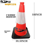 (8 Cones) BESEA 18" inch Traffic Cones Traffic Safety Cones Black Base Construction Road Parking Cone with 6" Highly Reflective Collar(8 Pack)