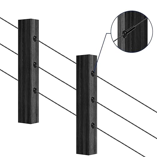 20 Pack 45 Degree Angle Protective Sleeves, Black Cable Railing Corner Protector Sleeve Beveled for 1/8" Wire Rope, T316 Marine Grade Cable Railing Kit with Two Drill Bit for Wood Posts HF039B