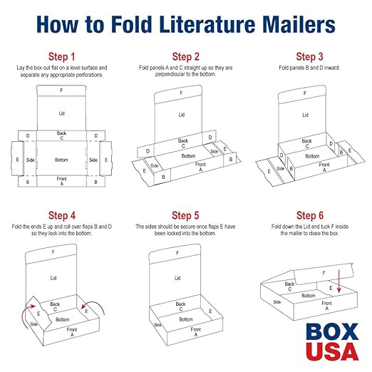 Box USA Corrugated Cardboard Literature Mailers, 12 x 12 x 6 Inches, Tuck Top One-Piece, Die-Cut Shipping Boxes, Large White Mailing Boxes (Pack of 50)