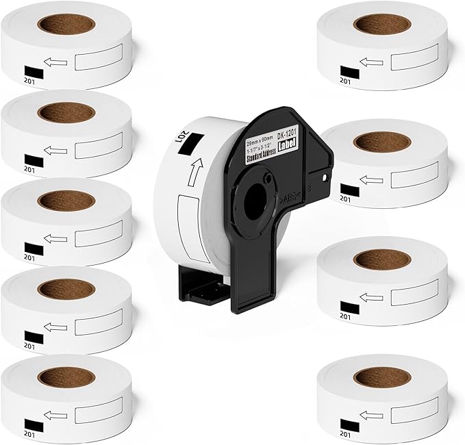 Suminey 10 Rolls Compatible Address Labels for Brother DK-11201/DK-1201, 1.1" x 3.5" Continuous Refillable Shipping Labels, High Adhesive & Smudge-Proof Replacement for Brother DK-11201 Cartridges
